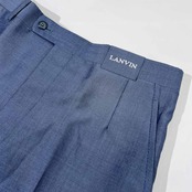 80s 90s LANVIN ランバン ロゴ刺繍 センタープレス スラックスパンツ 82 /メンズ/ビンテージ/ブルー系