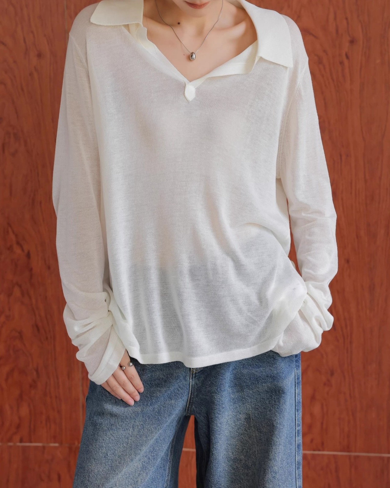 Skip coller sheer loose Knit L0099