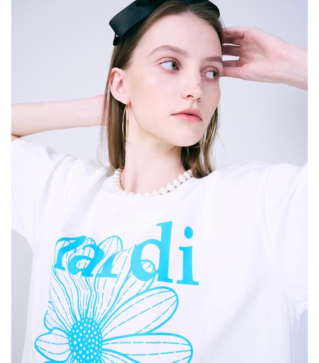 [MARDI MERCREDI] TSHIRT FLOWERMARDI_WHITE FLUOBLUE 正規品  韓国 ブランド 韓国ファッション 韓国代行 Tシャツ