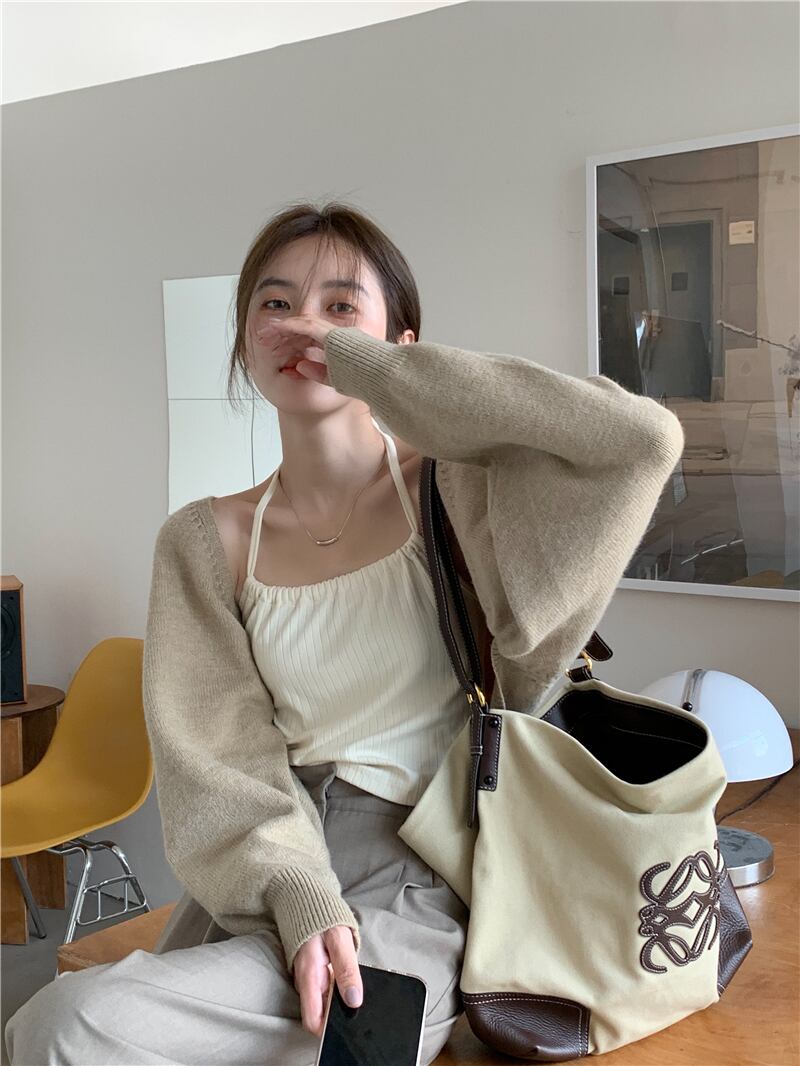 スタイルショートニットカーディガンオータム薄手セーター コート トップス ロング 秋物 モンロー4242734601