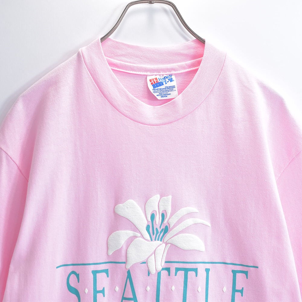 90s～ USA製 Hanes ヘインズ SEATTLE 発泡プリント Tシャツ フラワー