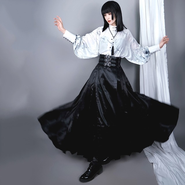 【之x倉宝】★チャイナ風スカート+ベルト・明制★ブラック デザイン vintage kore