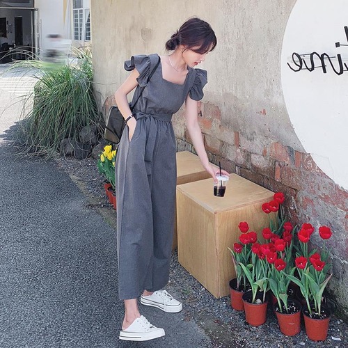 送料無料 春新作 オールインワン ロンパース レディース オールインワンサロペット レディースオールインワン ノースリーブ ハイウェスト ワイドパンツ 春 夏