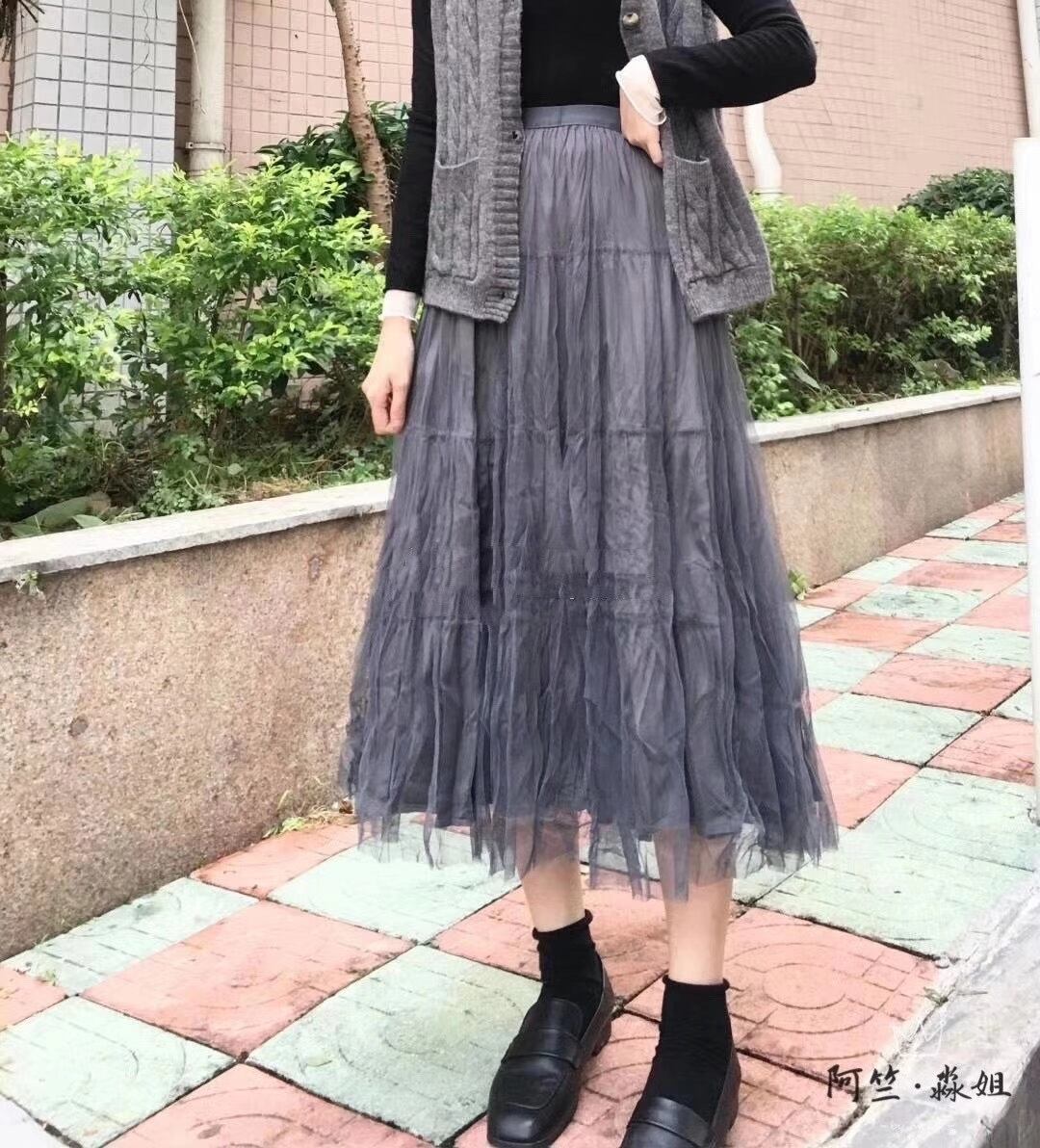 ウェーブプリーツ チュール重ねスカート　AJ11394-1686