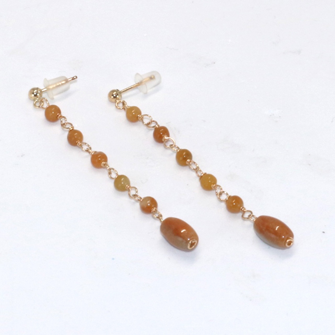 在庫限り翡翠アースカラー ロング ピアス A貨翡翠 mm1020