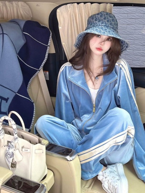 2024 秋冬 韓国 かわいいハイネック? レディース パーカー長袖アウターレトロセット_白 ブルサイズ丈トップス春カジュアルスポーツファッション系通学学生袖お出かけアップシルエットトラック羽織り