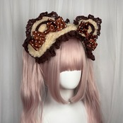 ♡【全5色】MAID もこもこくまさん ドット柄リボン フリルレースヘッドドレス chocolate ♡