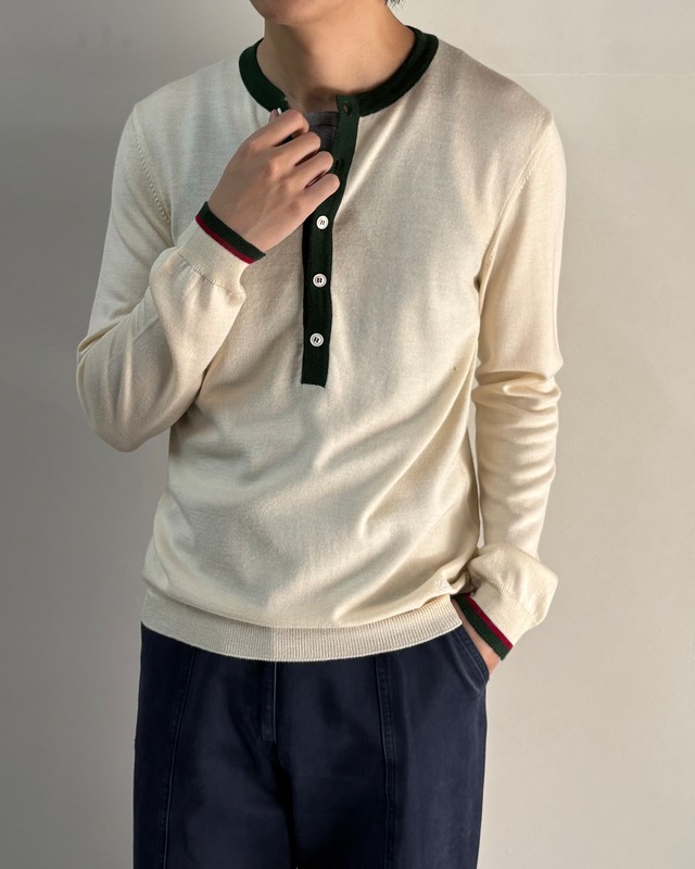 【GUCCI】fake layered henley neck knit