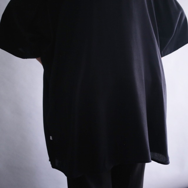 "刺繍" blue art design fry-front loose h/s shirt