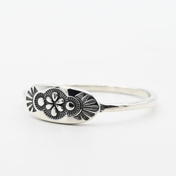Flower Designed Plate Top Statement Ring #21.5 / Denmark