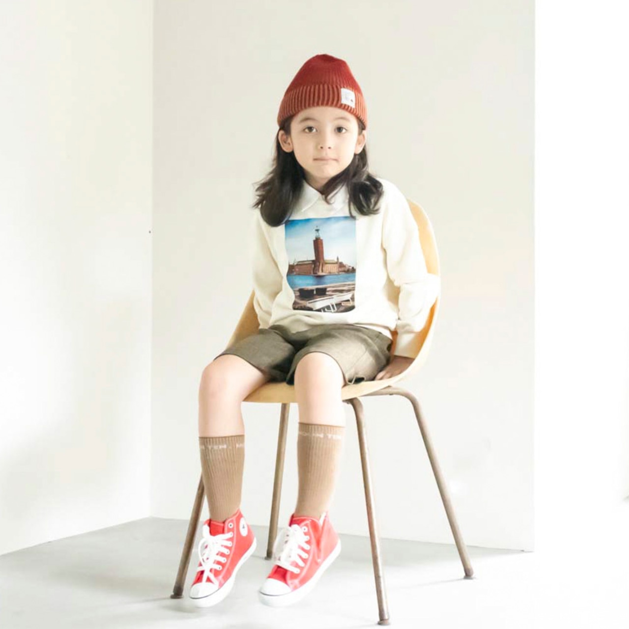 ニットキャップ【ストライプレッド】52cm ブランド 子供 帽子 男の子 女の子 男女兼用 日本製 冬 キャップ ハット ビーニー キッズ ギフト