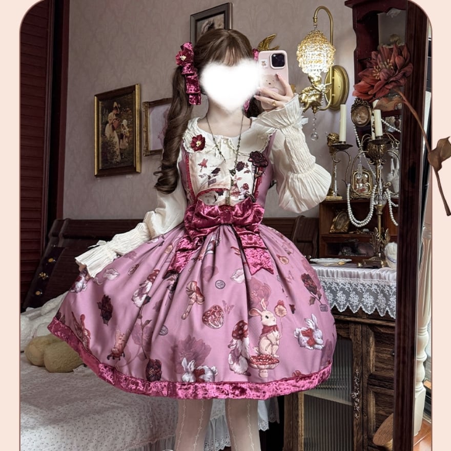 かわいいウサギ Campagnolo カンパニョーロ　エアロ　ワンピース 甘ロリ ワンピース メルヘンチィック うさぎプリント かわいい