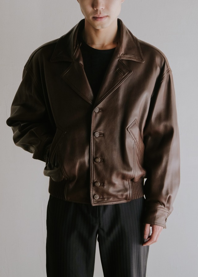 80-90's RUFFO detachable boa collar button-front leather blouson