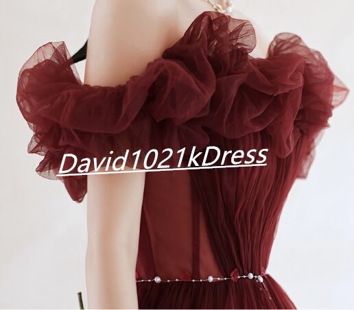 高品質！ パーティードレス ワインレッド オフショルダー パール  