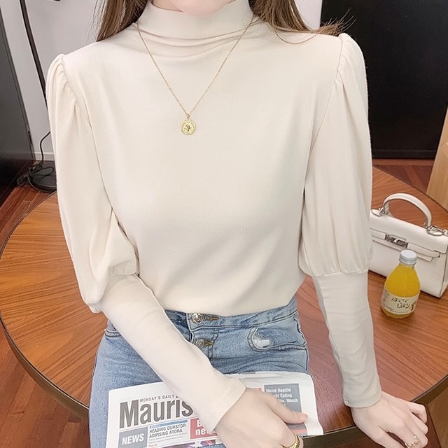 【S~XL,4color】ハイネック　スリムスリーブ　トップス 　a004