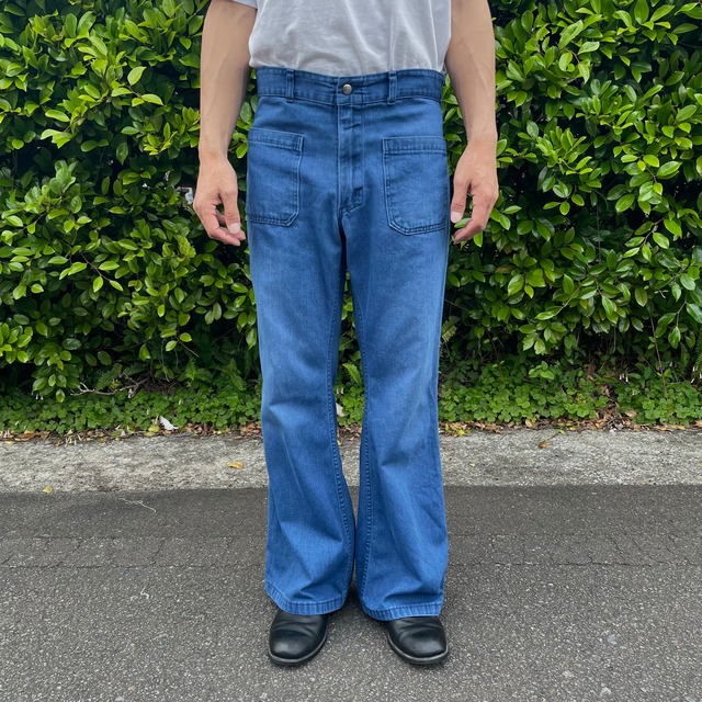 80s US.NAVY ブーツカット デニム パンツ W32 L31 濃紺 セーラー 