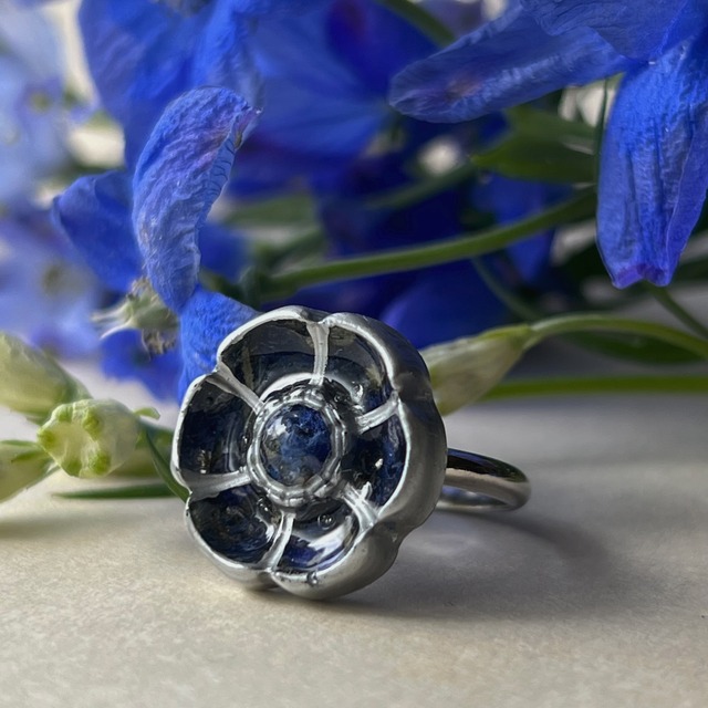 Flower Button Ring -BLUE-