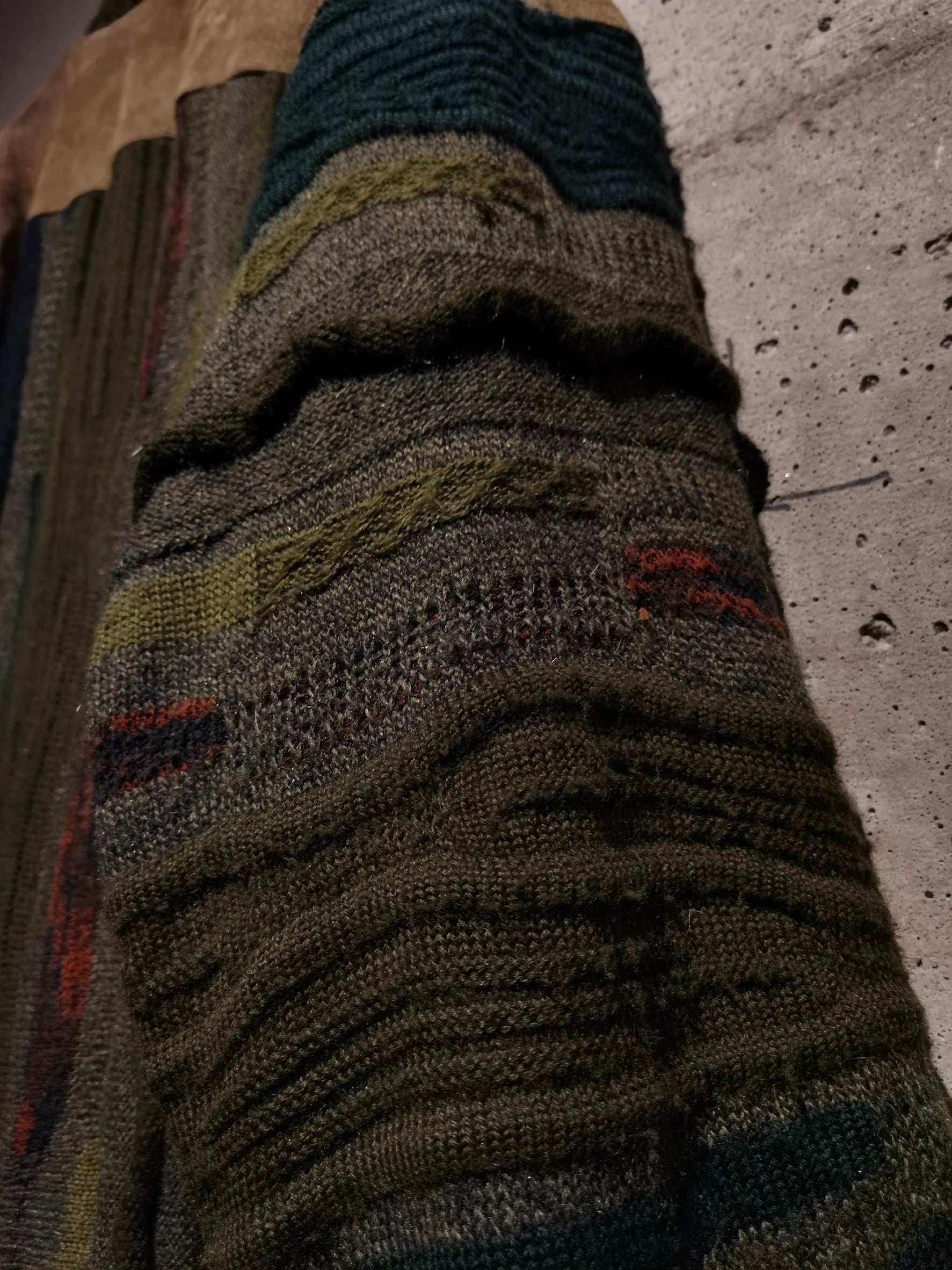 Caka】Suede Leather Switching Vintage Loose 3D Knit Cardigan 