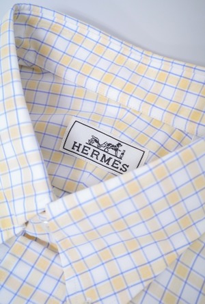 90's "HERMÈS" Check Pattern Button-down Shirt Made in FRANCE
