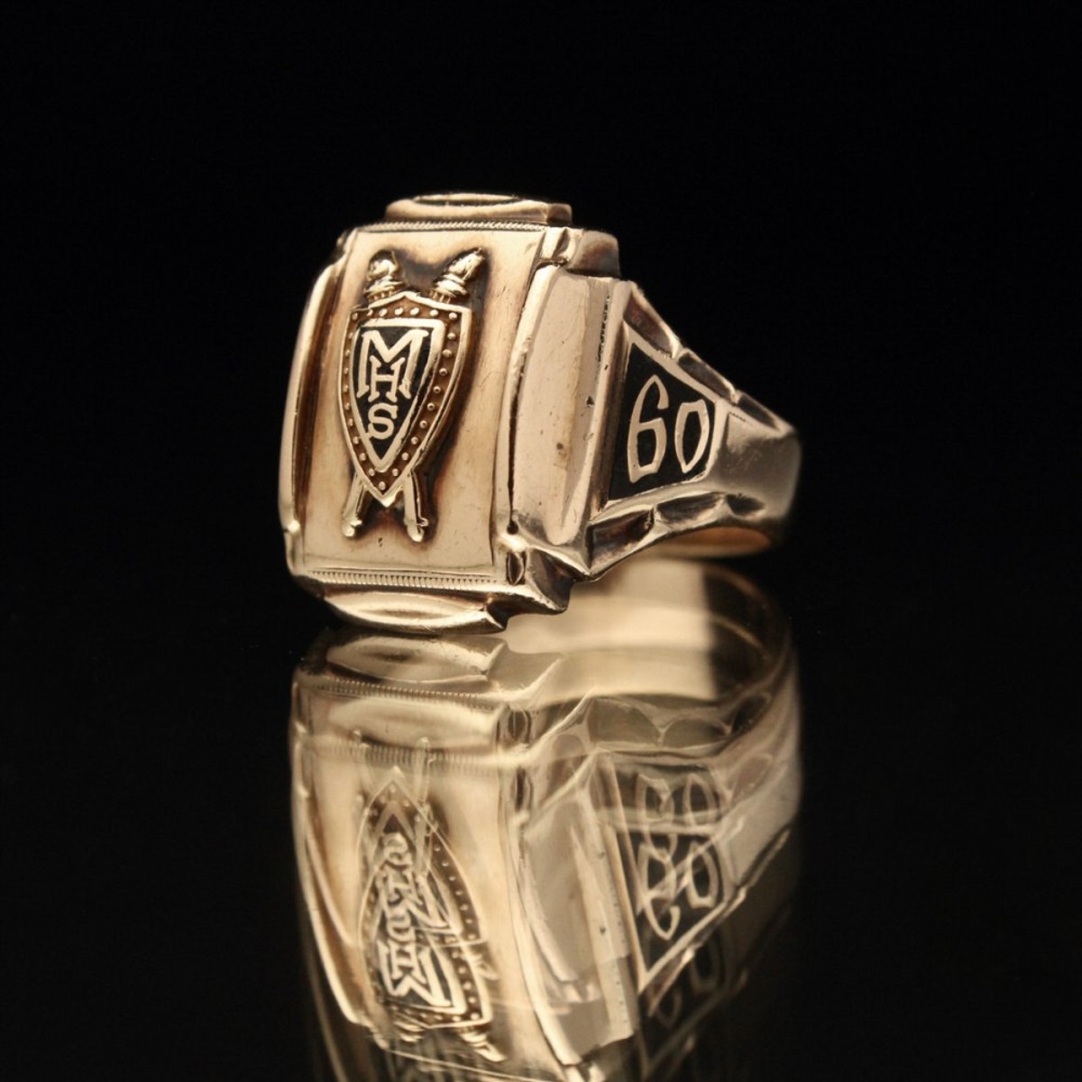 Vintage College Ring [Half Jones 10kt Gold] [1960s-] Heavy Square 