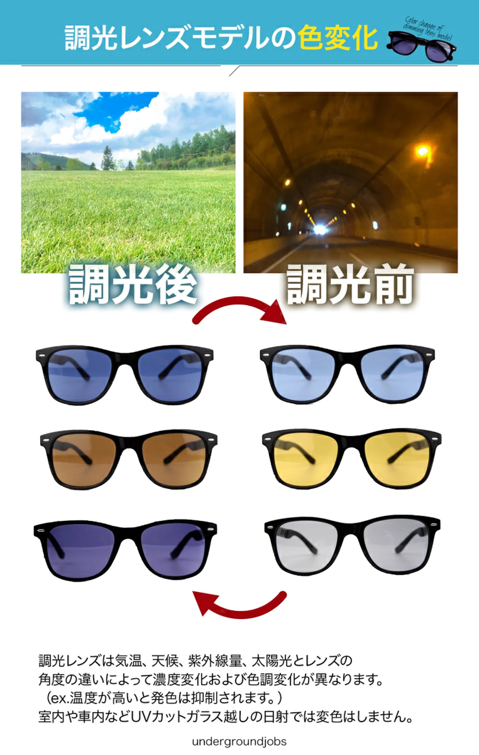 ウィキュー 日本製 サングラス 調光レンズ 偏光 UVカット ウェリントン