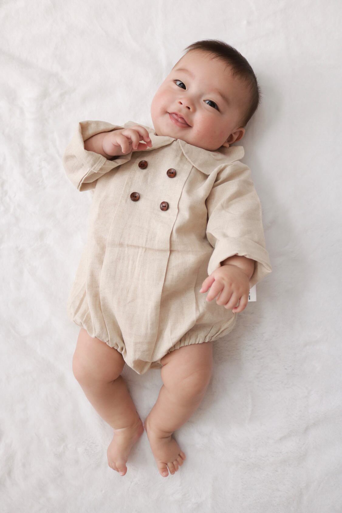 【取寄】リネン丸襟ロンパース長袖