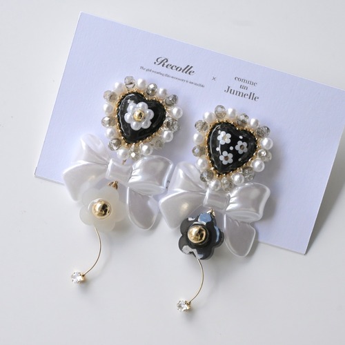 【Recolle × Jumelle】bonbon heart daisy custom ＊ black / ribbon