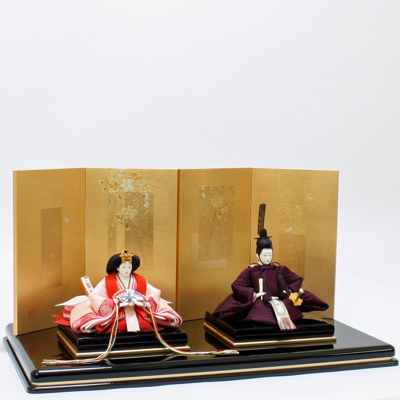 高級工芸品 伝統的な雛人形 紫と金 和装 2 体セット 雛人形｜ひな人形｜初節句｜コンパクト｜おしゃれ｜モダン｜インテリア