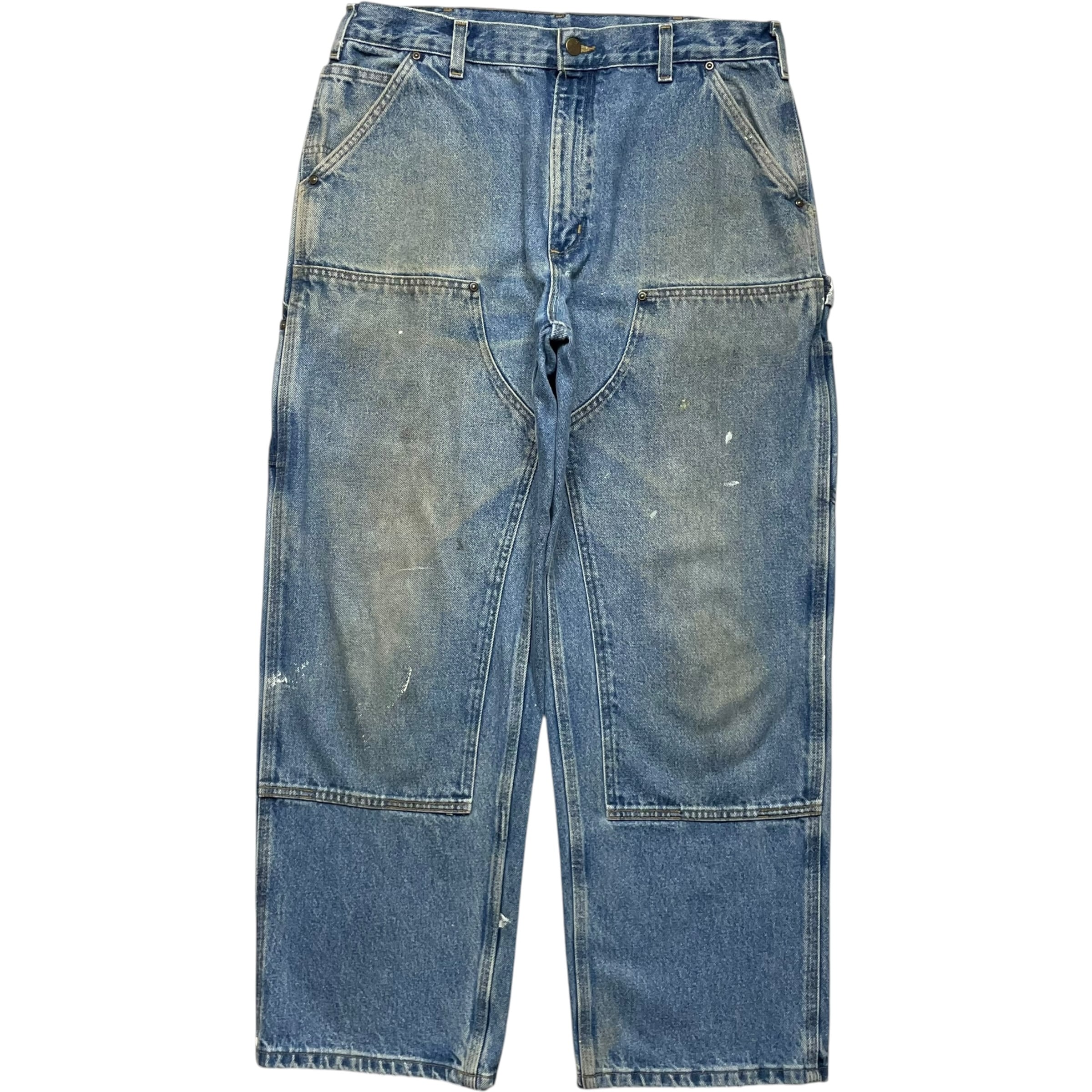 《実寸 W35 L30》 Carhartt カーハート ペインターパンツ ワークパンツ デニムパンツ ダブルニー フェード◎ ペイント ワンポイントロゴ no.10267