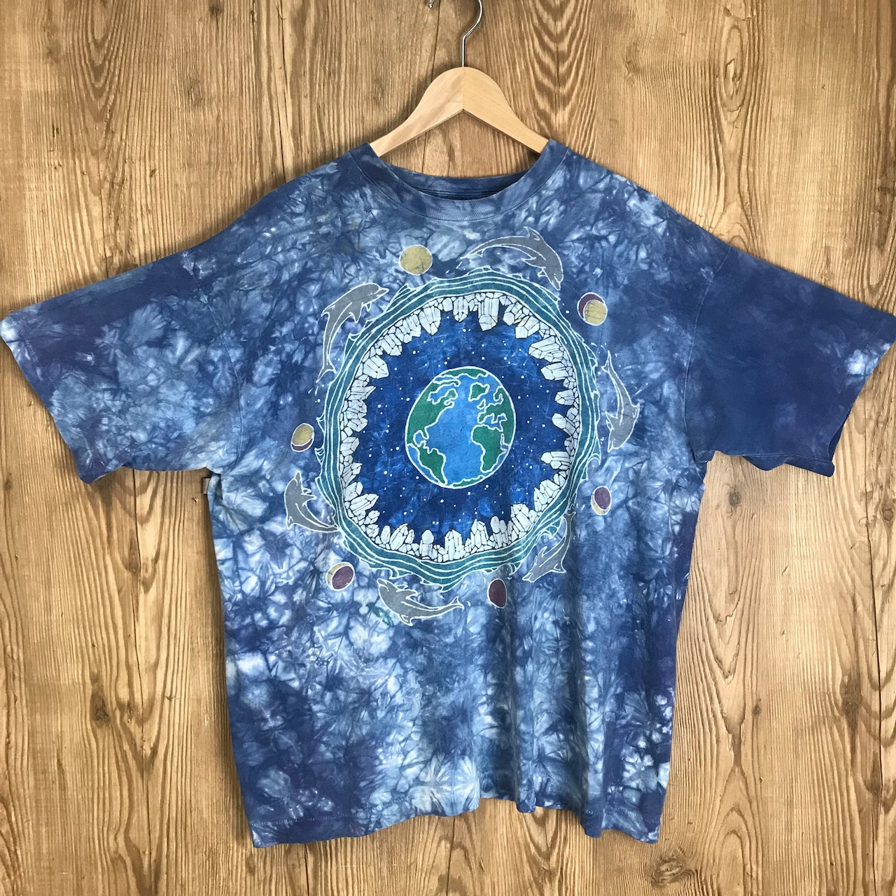 USA製 90s VINTAGE LIQUID BLUE グラフィックアート タイダイ染め 半袖 