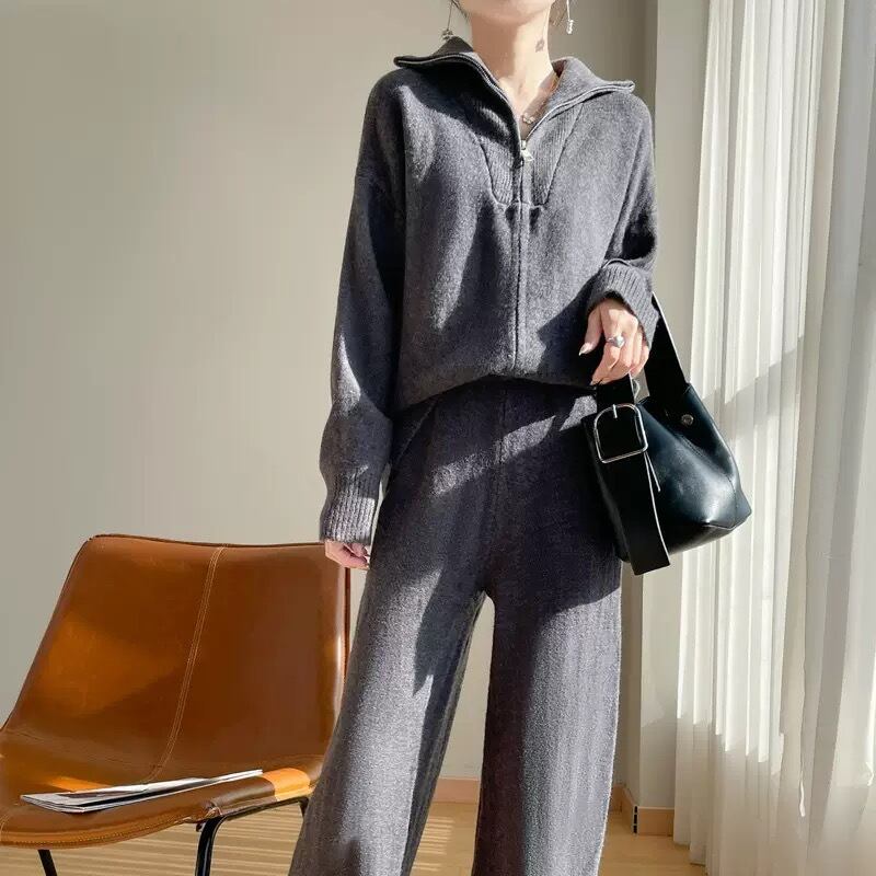 【set】カーディガン×ワイドパンツセット Q6599