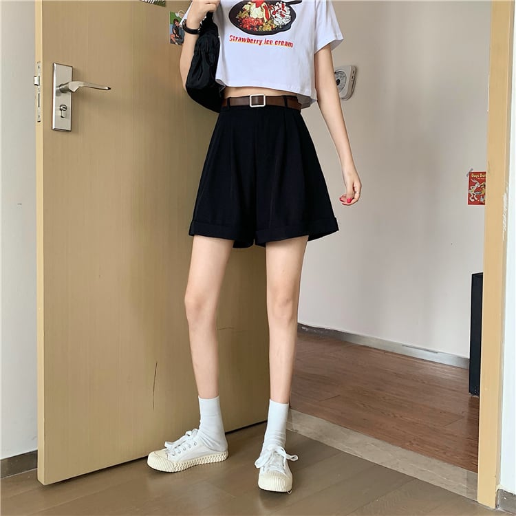 送料無料 着回し抜群 双子コーデに ベルト付 シンプル ショートパンツ カジュアルコーデ ボトムス Lamitte Deco トレンド 韓国ファッション ショップ Base店