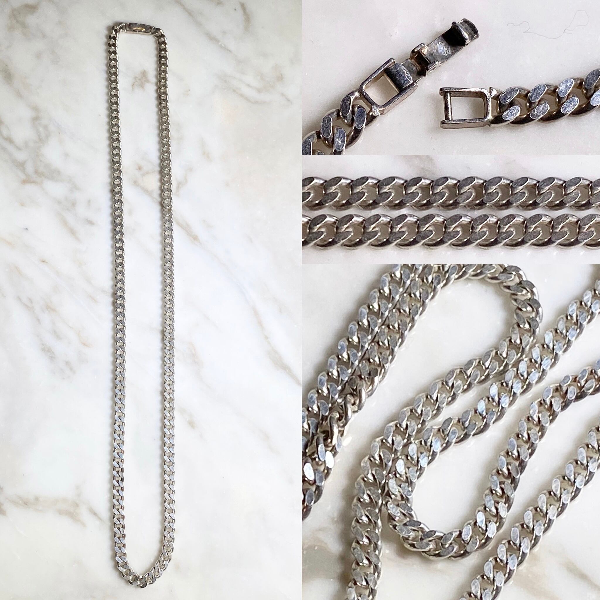 vintage silver flat link chain necklace (50cm φ4mm) | NOIR ONLINE