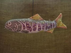 イワナ（岩魚）　木版手染めぬいぐるみ　魚シリーズ