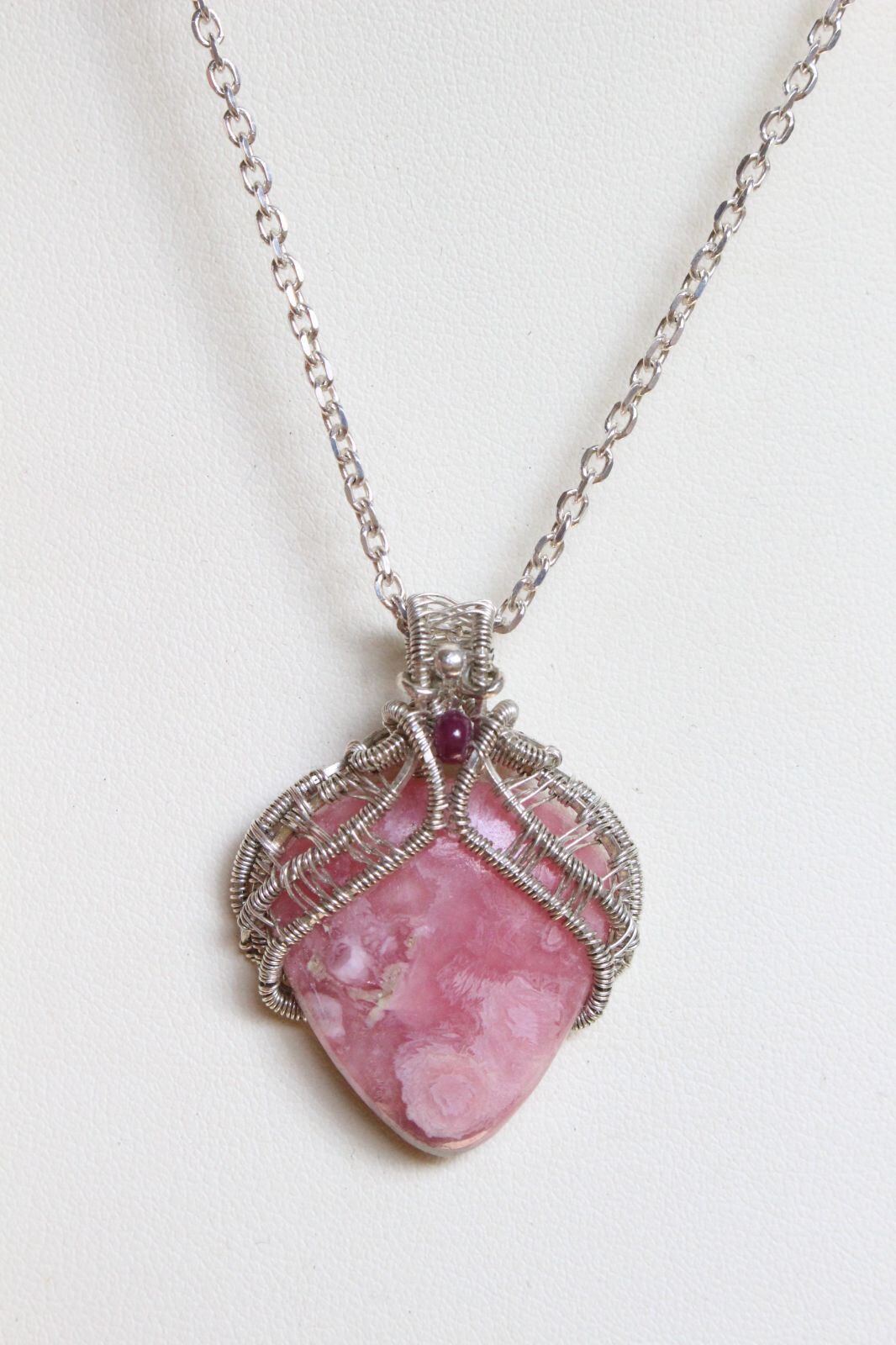 Rhodochrosite silver925 wirewrapping pendant