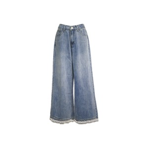 Hem lace design wide denim