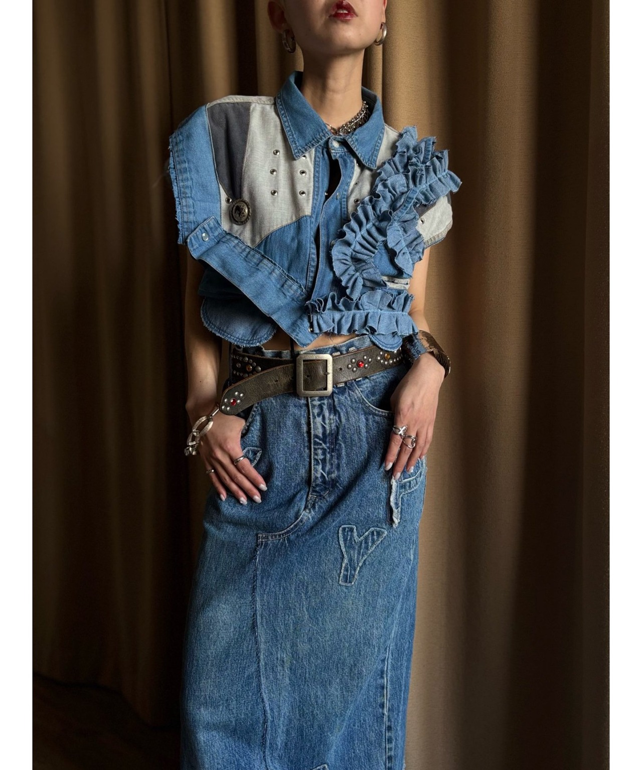 gather frill remake dungaree shirt-4726-5