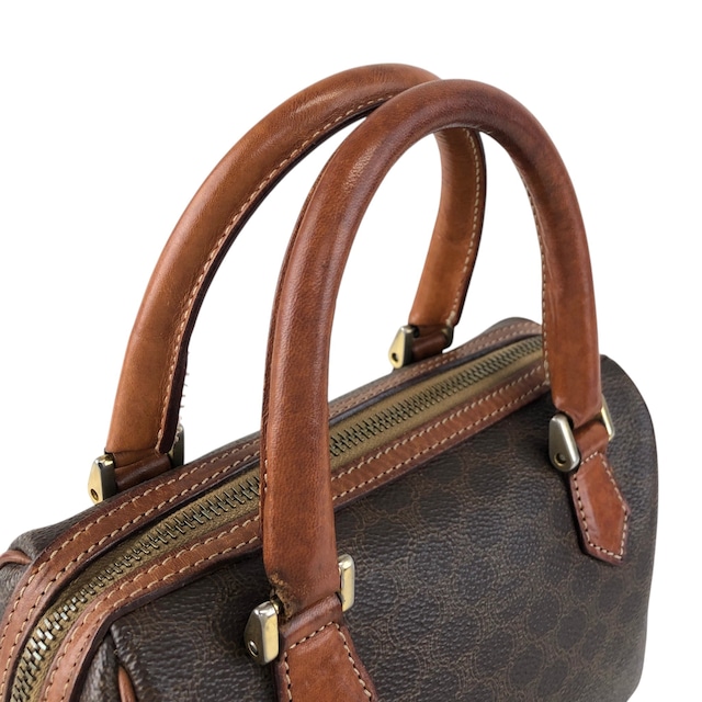 CELINE セリーヌ マカダム ショルダーバッグ ブラウン PVC レザー 2way ミニバッグ ミニボストン vintage ヴィンテージ オールド b6a3tr