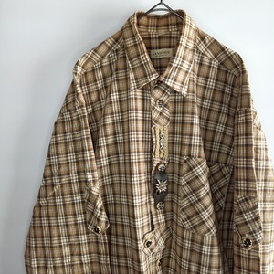 LANDHAUS　チロリアンシャツ　ドイツ古着　チェック　ベージュ　M