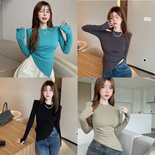 オータムTシャツ シャツ ネックレス 薄手トップス レディース ロング レース 秋物 ナナファッション71086371277