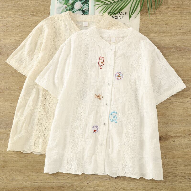 マルチ刺繍ランダムレースシャツ 2col 1195
