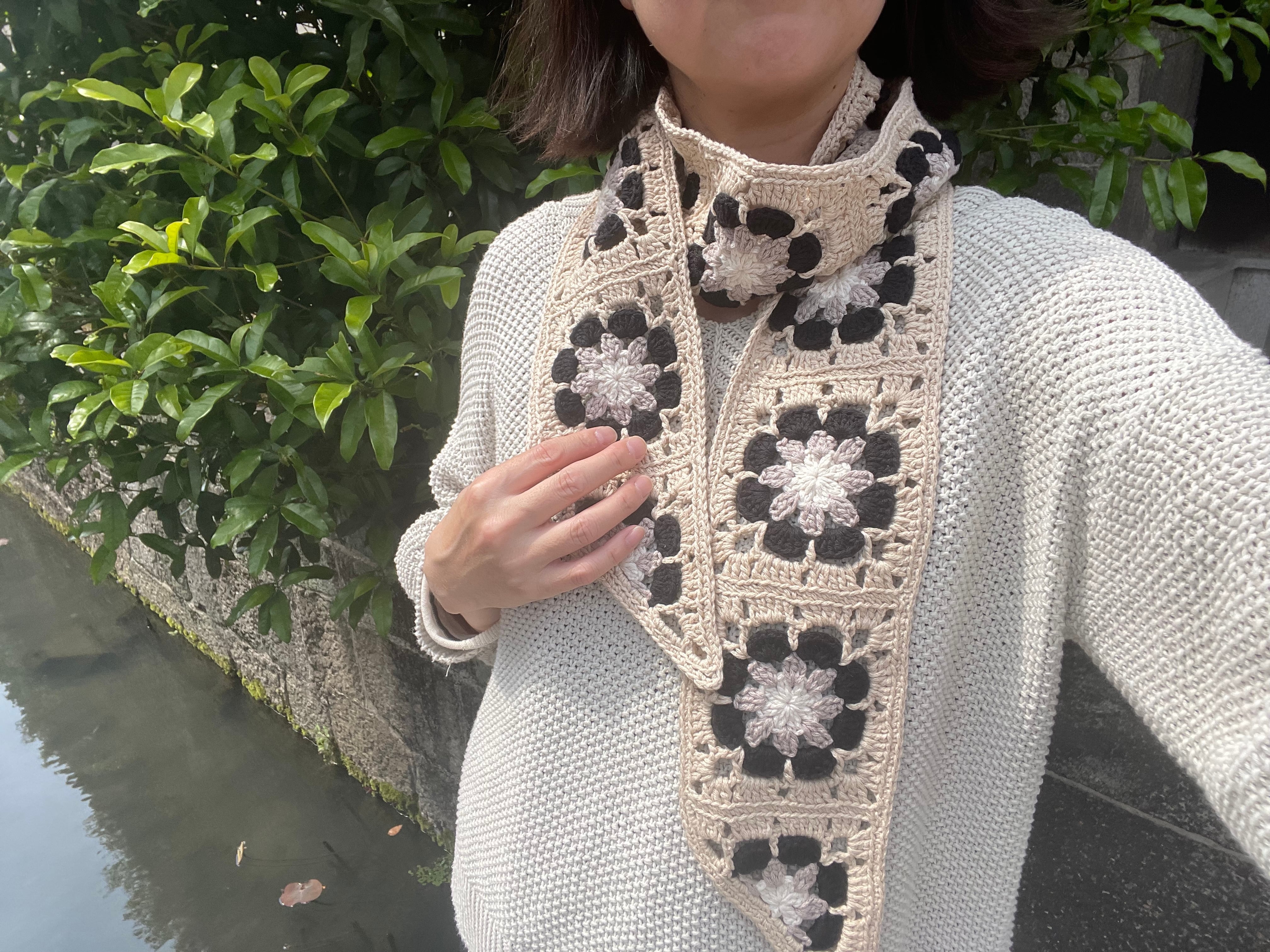 135 かぎ針編み☆ナチュラルモノトーンモチーフのストール | Knitting