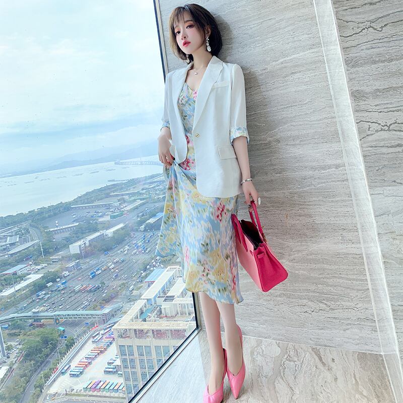 ボタンブレザー カラープリントドレス スプリング 春物 MIUCO14781892971