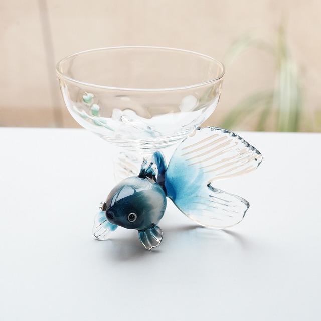 【竹川久仁子】耐熱ガラス　青い金魚杯　T-10-A