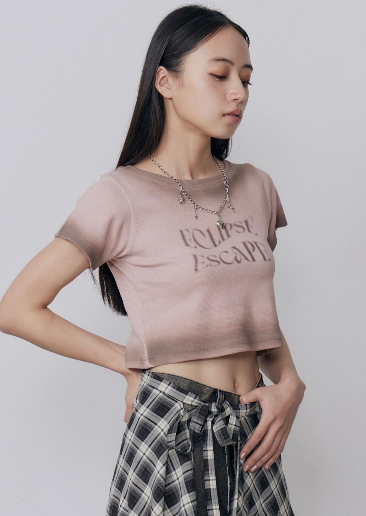 Shadow Cropped T-Shirt / PINK - 5