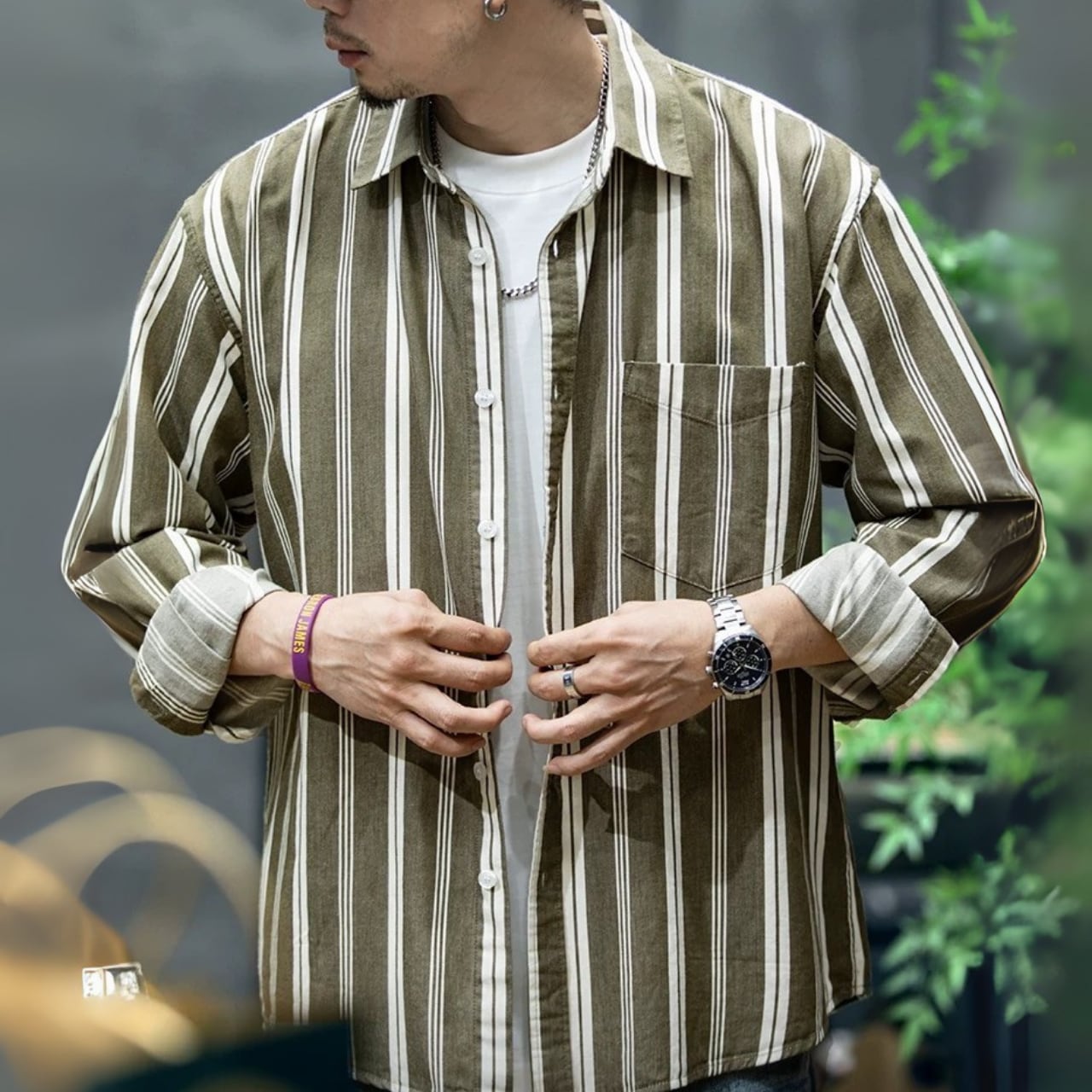 バーティカルストライプ ストレートシルエット ボタンダウンシャツ 00542