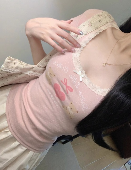 3色/レースネックドットプリントTシャツ ・78621