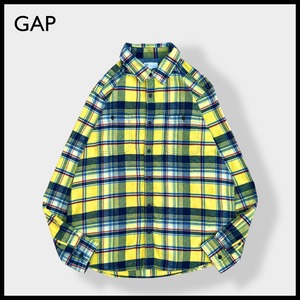 【GAP】LARGE フランネルシャツ ネルシャツ 長袖 チェック柄 カジュアルシャツ イエロー  ギャップ US古着