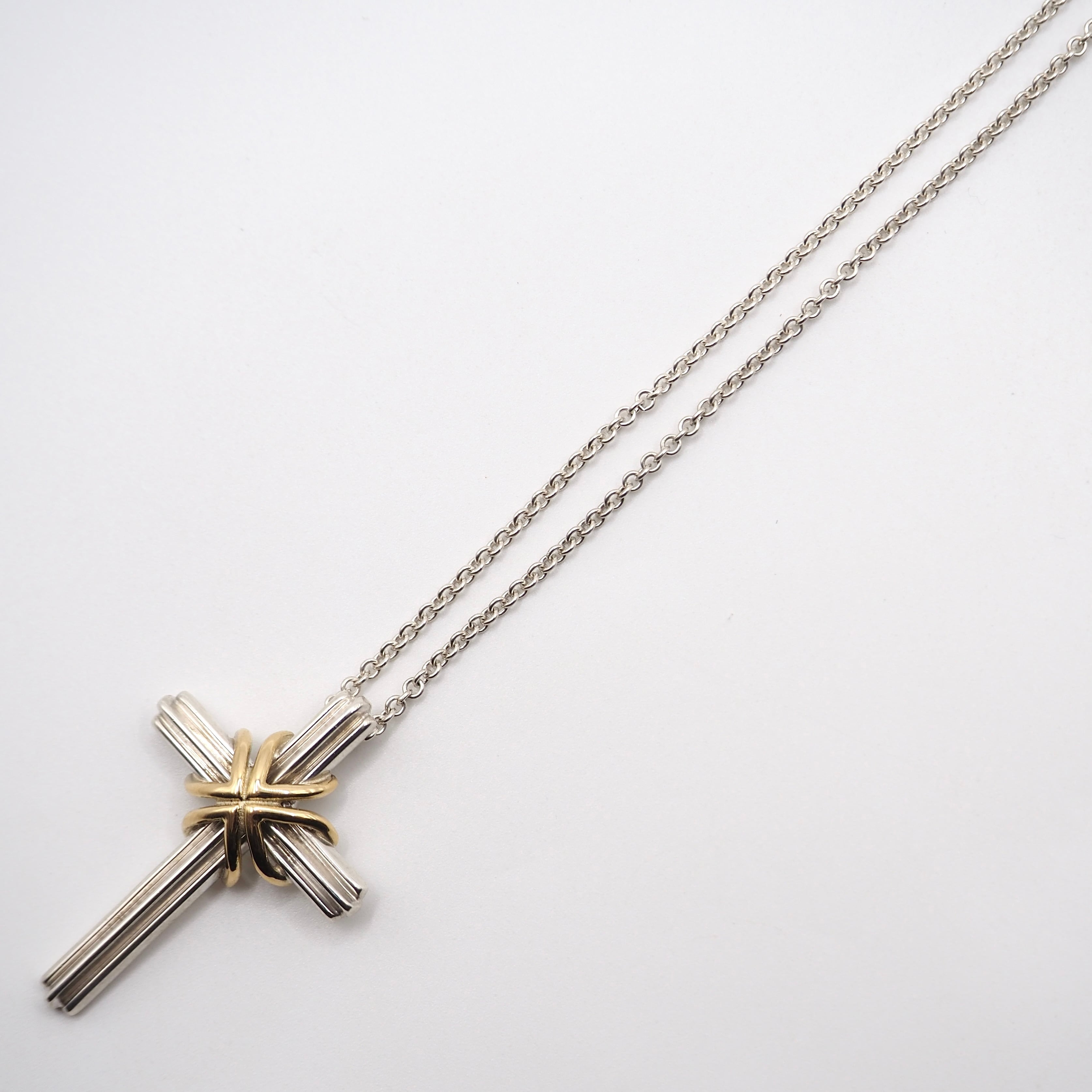 Tiffany&Co. シグネチャークロス コンビ ネックレス シルバー925 K18