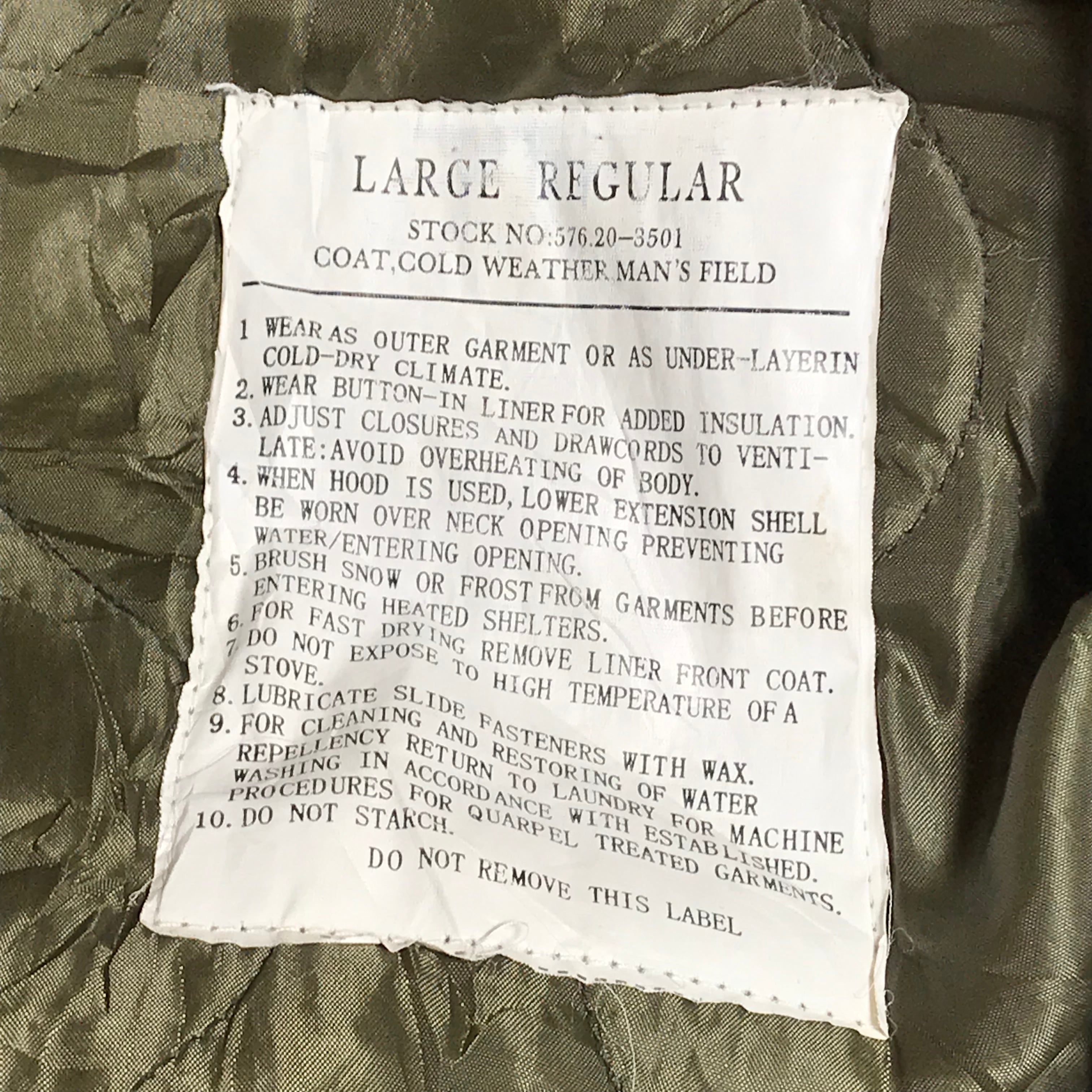 70s-80s US ARMY】M-65 Field Jacket Quilting Liner Jacket (LARGE